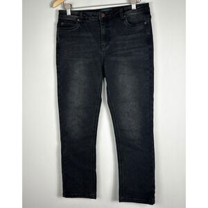 Wyse London Black Straight Leg Jeans Minimalist Zip Fly Denim Casual Sz 6 US